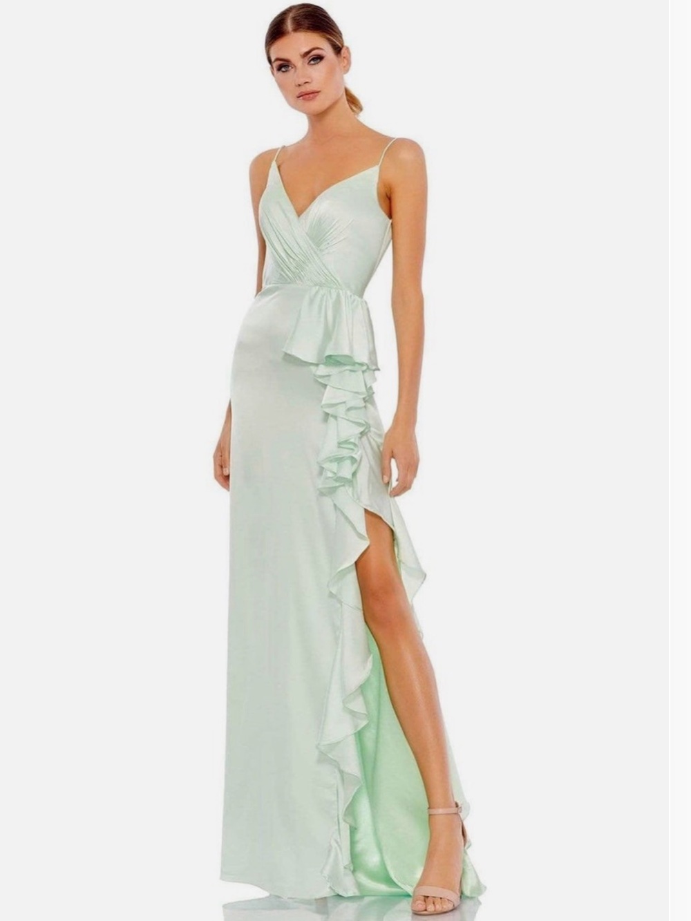 MAC DUGGAL PLUNGING V NECK DRESS IN PISTACHIO 4 6